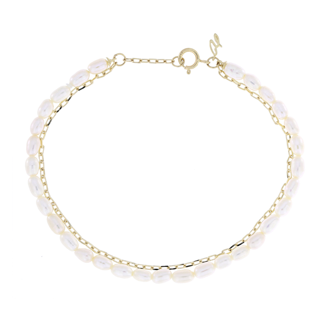 Pearl with Gold Chain Bracelet