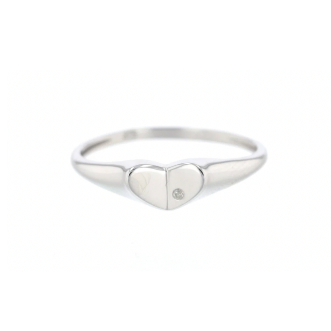 Single Heart Diamond Signet Ring