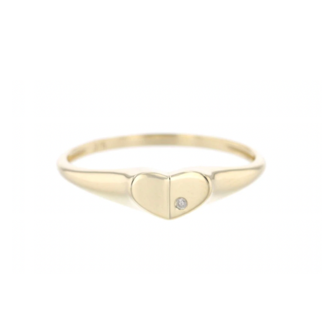 Single Heart Diamond Signet Ring